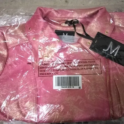 BOX OF APPROXIMATELY 12 JULIEN MACDONALD PINK/GOLD BIKER JACKET - SIZE 16