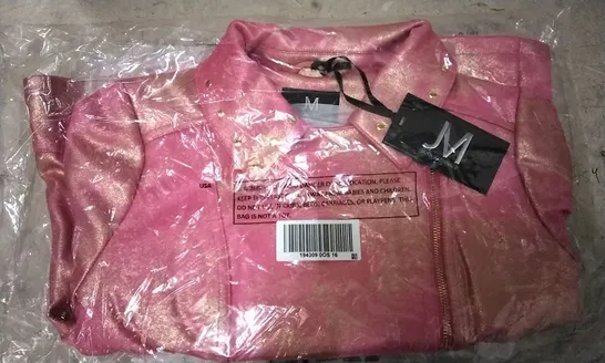 BOX OF APPROXIMATELY 12 JULIEN MACDONALD PINK/GOLD BIKER JACKET - SIZE 16