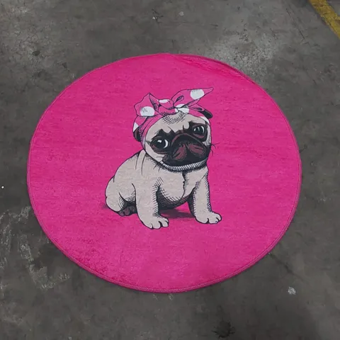 CHILAI HOME ROUND PUG THEMED BATHROOM MAT - PINK // SIZE: 100cm