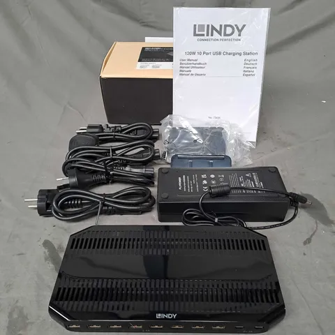 BOXED LINDY 120W 10 PORT USB CHARGING STATION IN BLACK