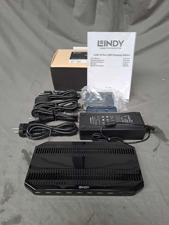 BOXED LINDY 120W 10 PORT USB CHARGING STATION IN BLACK