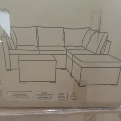 BOXED ATHENS ANTIQUE WHITE CORNER PATIO SET WITH TABLE & CHAISE (1 OF 2 BOXES)