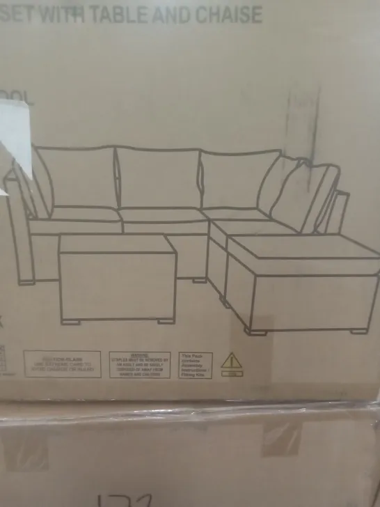 BOXED ATHENS ANTIQUE WHITE CORNER PATIO SET WITH TABLE & CHAISE (1 OF 2 BOXES) RRP £760