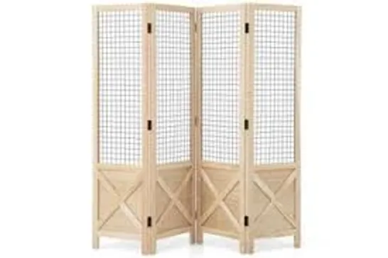 BOXED COSTWAY 4-PANEL FOLDING GRIDWALL DISPLAY STAND ROOM DIVIDER - NATURAL