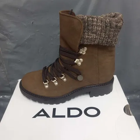 BOXED ALDO MENUDA KHAKI NUBUCK BOOTS SIZE 4