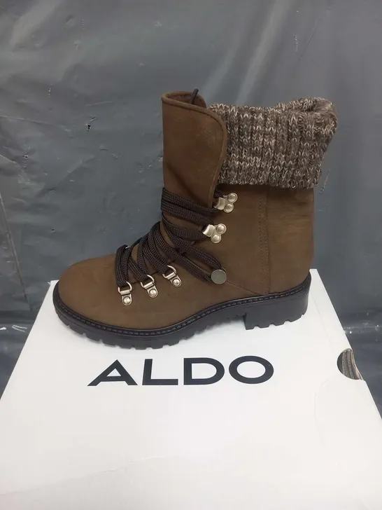 BOXED ALDO MENUDA KHAKI NUBUCK BOOTS SIZE 4