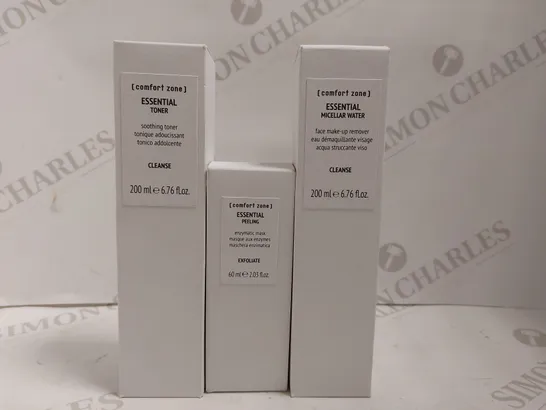 BOX OF 3 COMFORT ZONE ITEMS TO INCLUDE ESSENTIAL TONER, ESSENTIAL MICELLAR WATER AND ENZYMATIC MASK