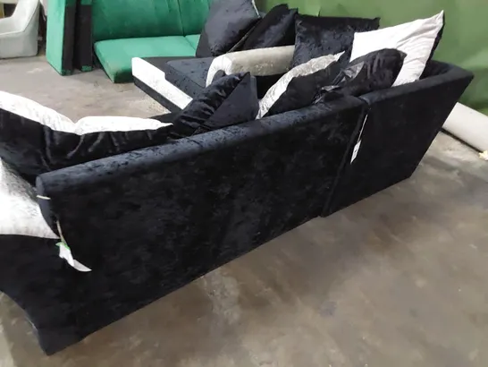 THREE CORNER GROUP SECTIONS BLACK/SILVER CRUSHED VELVET 