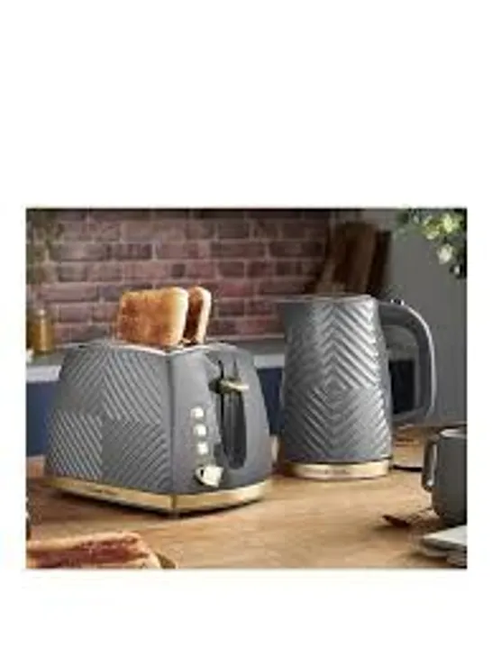 BOXED RUSSELL HOBBS GROOVE KETTLE & TOASTER BUNDLE - GREY RRP £75