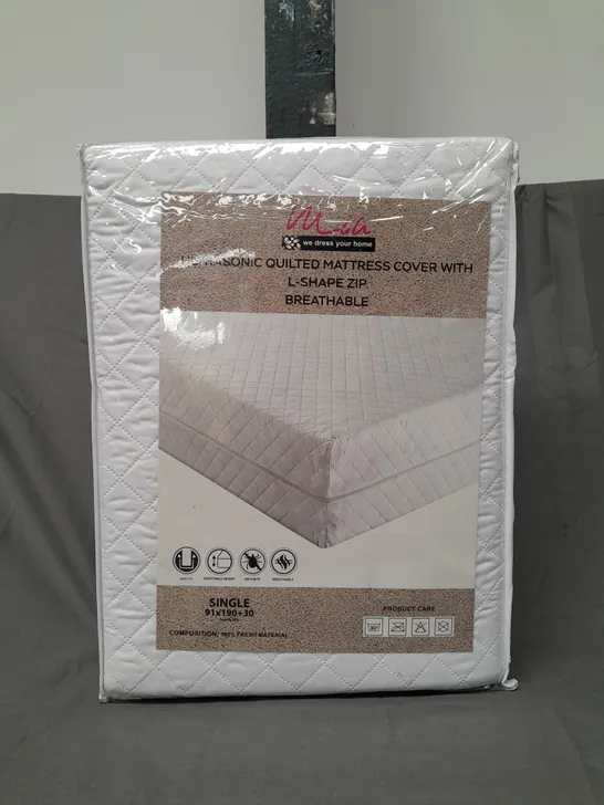 ULTRASONIC QUILTED MATTRESS COVER W. L-SHAPE ZIP - SINGLE SIZE
