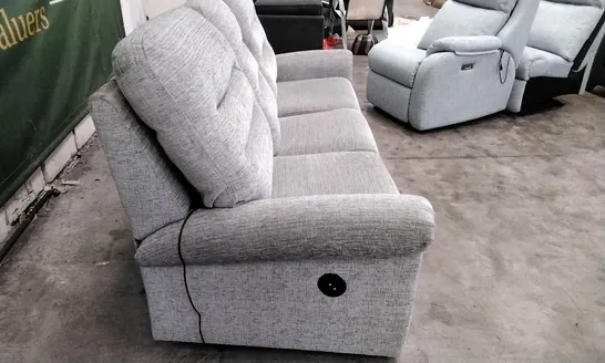 QUALITY BRITISH DESIGNER G PLAN MANUFACTURED HOLMES 3 SEATER MANUAL RECLINER DBL SOFA - FARROW ICE FABRIC 