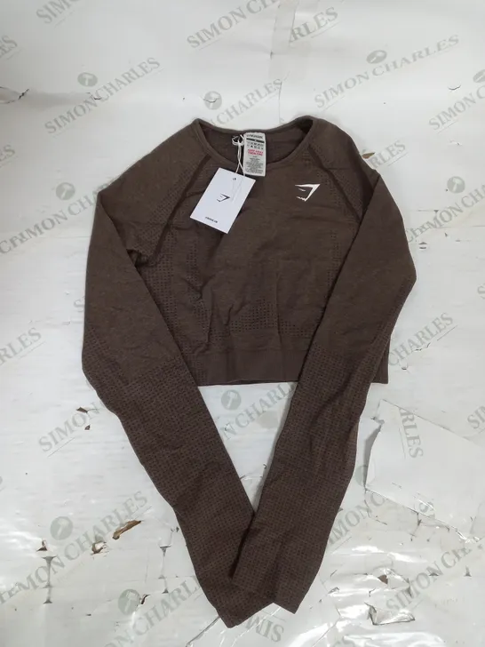 GYMSHARK VITAL SEAMLESS 2.0 CROP TOP IN BROWN MARL SIZE M