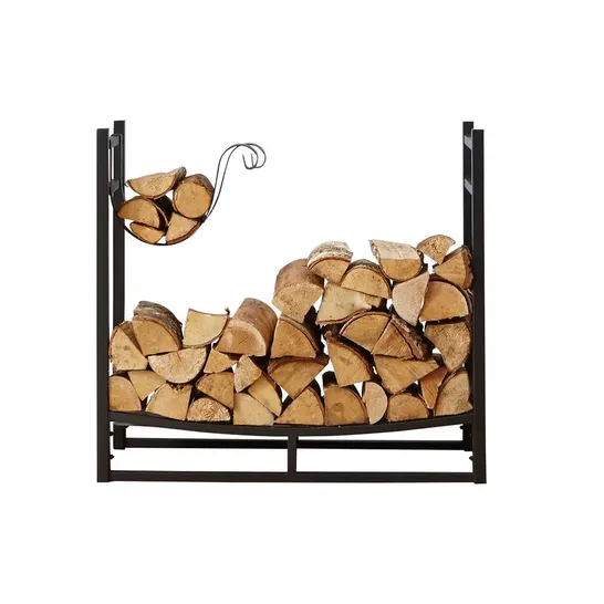 BOXED NEO BLACK INDOOR FIREWOOD LOG RACK WITH HOOKS // SIZE: 80 X 35 X 10cm (1 BOX)