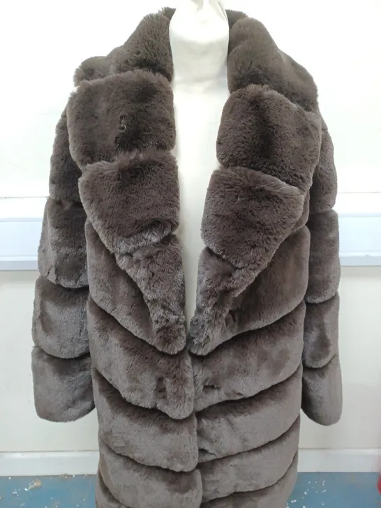 RIVER ISLAND FAUX FUR PADDED COAT IN BROWN SIZE UNSPECIFIED 