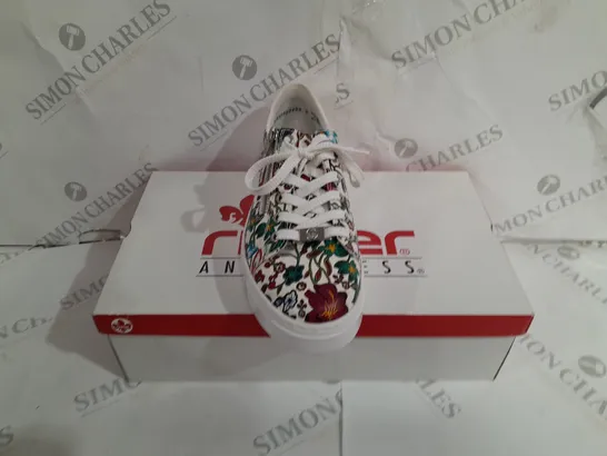 BOXED RIEKER LEATHER FLORAL PATTERN TRAINERS SIZE 7