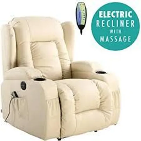 BOXED DESIGNER CHESTER CREAM FAUX LEATHER POWER RECLINING EASY CHAIR