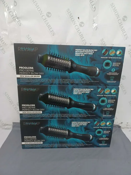 LOT OF 3 REVAMP PROGLOSS PRO DEFINE PERFECT BLOW DRY BRUSH