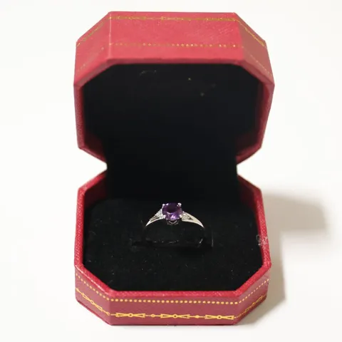 9CT WHITE GOLD RING AMETHYST AND DIAMOND DRESS RING