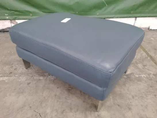 QUALITY DESIGNER FOOTSTOOL - STEEL BLUE LEATHER