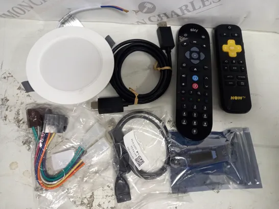 APPROXIMATELY 15 ASSORTED HOUSEHOLD ITEMS TO INCLUDE SKY REMOTE, USB TESTER, ETC