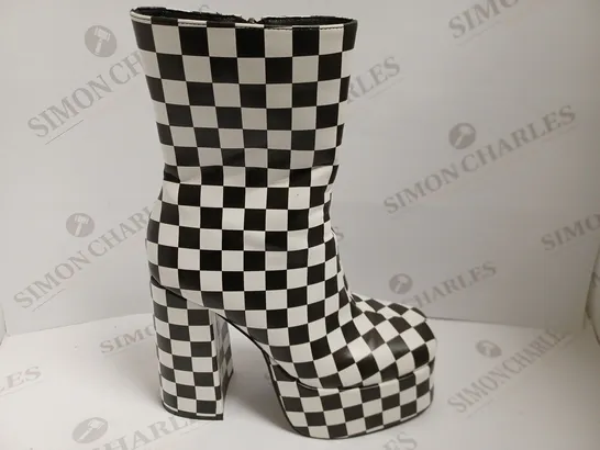 KOI VEGAN BLACK/WHITE CHEQUERED PLATFORM BOOTS - SIZE 6