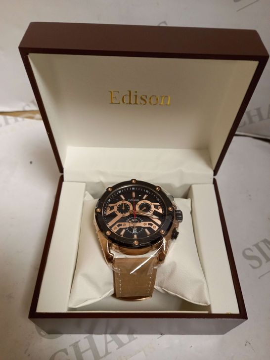 EDISON OVERSIZED CHRONOGRAPH STYLE LEATHER STRAP WRISTWATCH RRP £600