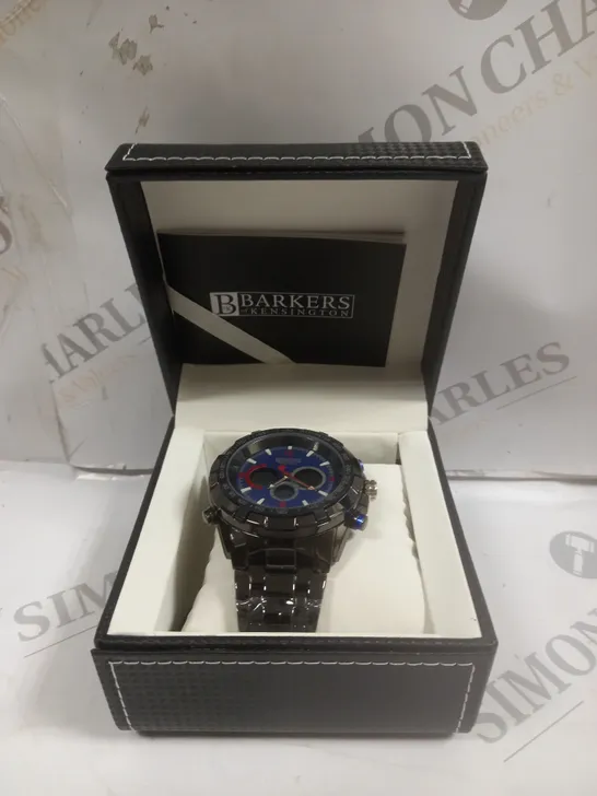 BOXED BARKERS OF KENSINGTON MEGA SPORT BLUE DIAL WATCH 