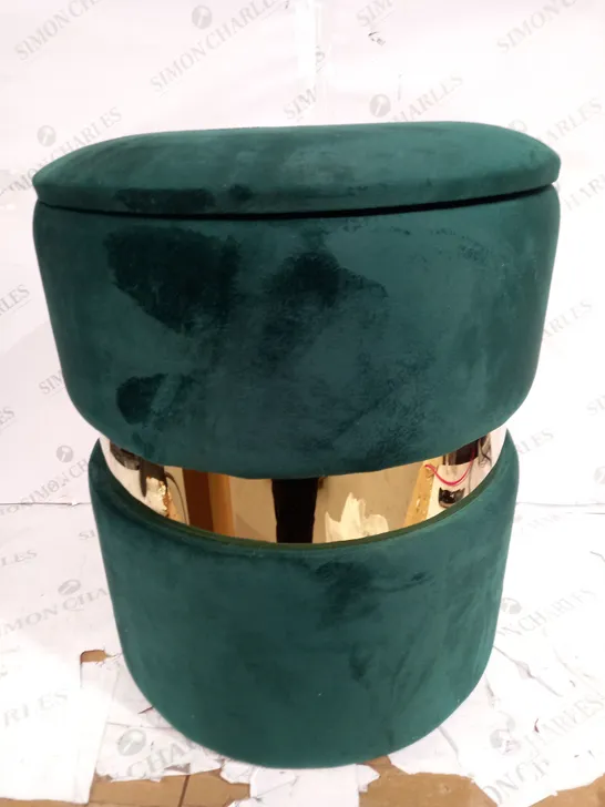 ALSION CORK VELVET STORAGE STOOL IN BOTANICAL GREEN