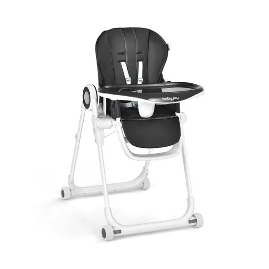 BOXED COSTWAY BABY HIGH CHAIR FOLDABLE FEEDING CHAIR WITH 4 LOCKABLE WHEELS - BLACK