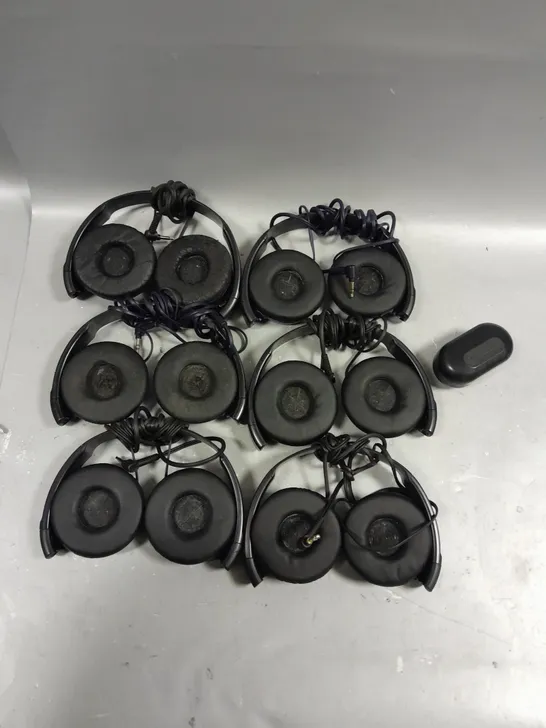 LOT OF SIX SONY HEADPHONES AND JLAB EAR BUDS