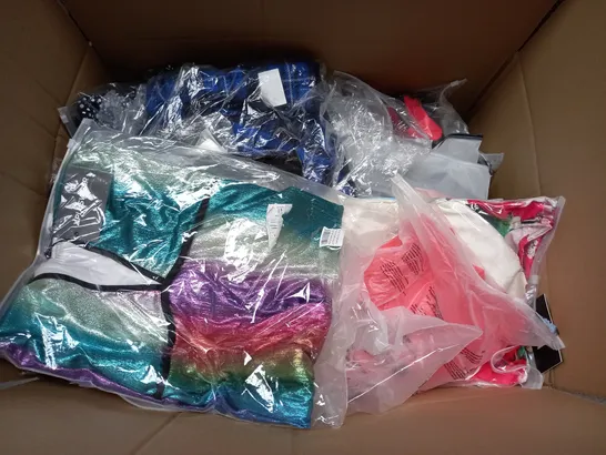 BOX OF APPROXIMATELY 25 ASSORTED CLOTHING ITEMS TO INCLUDE - DRESS , PANTS , TOP ETC