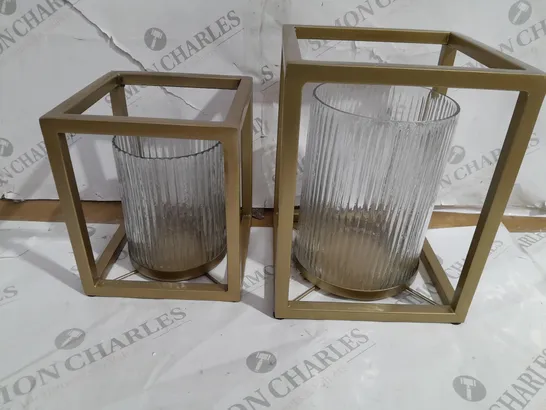 BOXED MY HOME STORIES SET OF FLUTED GLASS HURRICANE LANTERNS - GOLD