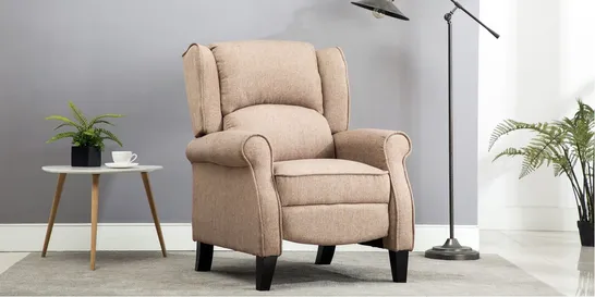 BOXED EATON BEIGE FABRIC HERRINGBONE PUSHBACK RECLINING EASY CHAIR (1 BOX) RRP £379.99