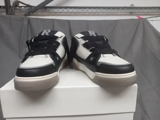 BOXED PAIR OF STUDIO REPERSENT SNEAKERS IN BLACK AND WHITE UK SIZE 8 
