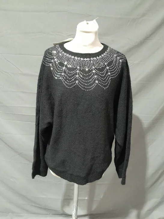 MONSOON EVIE EMBELLISHED JUMPER IN BLACK SIZE MEDIUM 