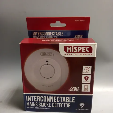 BOXED HISPEC MAINS POWERED SMOKE ALARM WITH 9V BATTERY BACKUP