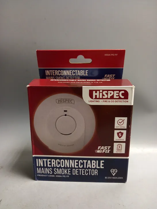 BOXED HISPEC MAINS POWERED SMOKE ALARM WITH 9V BATTERY BACKUP