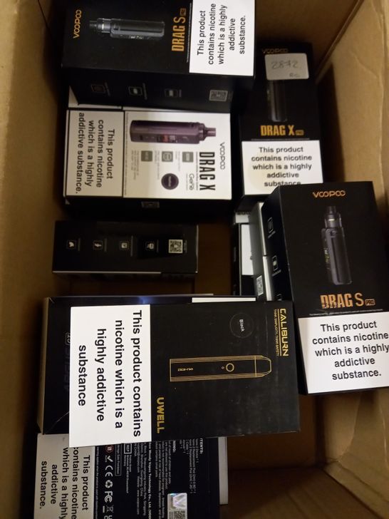 LOT OF APPROX 20 E-CIGARETTES TO INCLUDE VOOPOO DRAG 2, CALIBURN A2 POD, ARGUS X, ETC 
