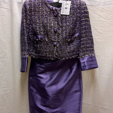 MIREIA VESTIDO MORADO MARTY PURPLE SILK DRESS/BLAZER SET - SIZE UK 10 