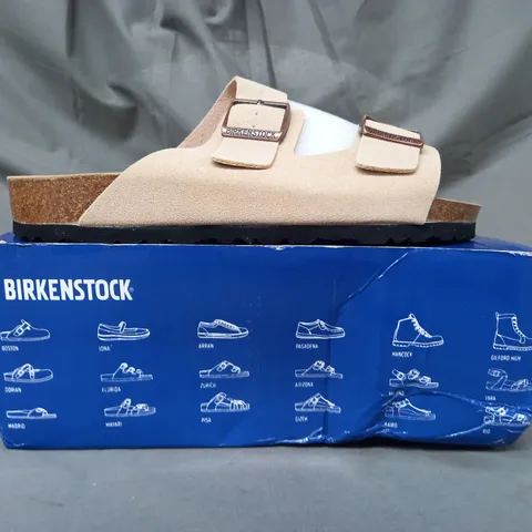 BOXED PAIR OF BIRKENSTOCK OPEN TOE SANDALS IN BEIGE EU SIZE 42