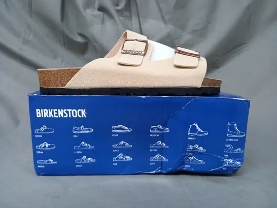 BOXED PAIR OF BIRKENSTOCK OPEN TOE SANDALS IN BEIGE EU SIZE 42