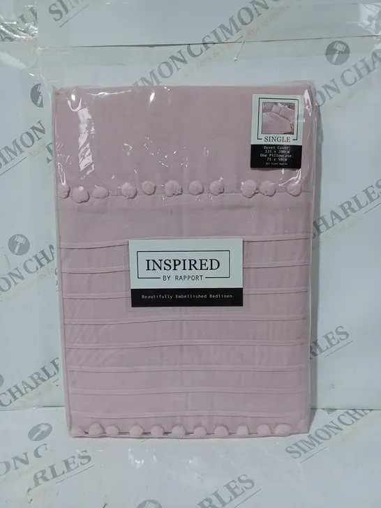 INSPIRED BY RAPPORT BEAUTIFULLY EMBELLISHED BEDLINEN IN PINK - SINGLE SIZE