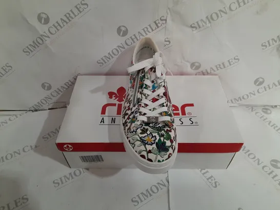 BOXED RIEKER LEATHER FLORAL PATTERN TRAINERS SIZE 6