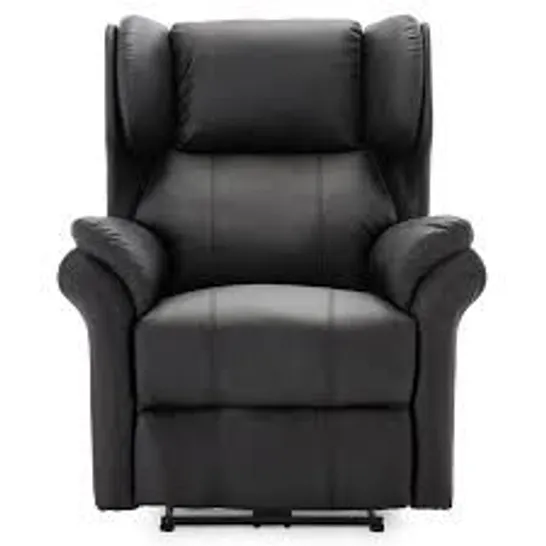 BOXED DESIGNER BLACK LEATHER POWER RECLINING EASY CHAIR (2 BOXES)