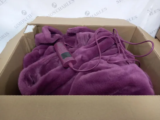 boxed purple heated blanket with wired connection