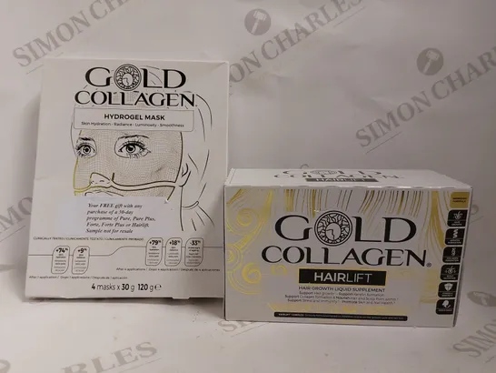 GOLD COLLAGEN HAIRLIFT LIQUID SUPPLEMENT (10X500ML) AND GOLD COLLAGEN HYDROGEL MASKS (4X30G MASKS)