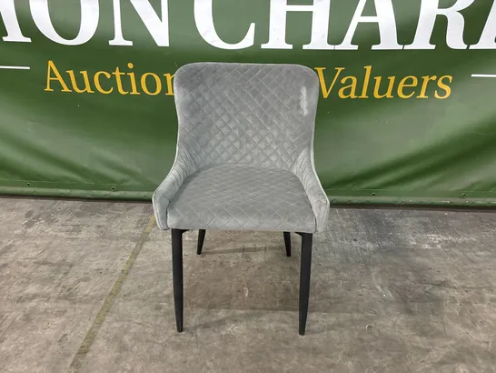 DESIGNER GREY VELVET DINING CHAIR WITH BLACK METAL LEGS 