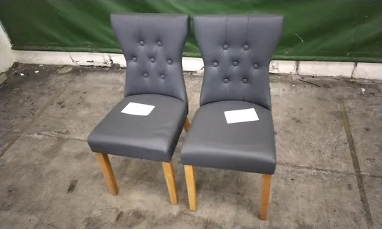 PAIR OF BEWLEY GREY LEATHER BUTTON BACK DINING CHAIRS