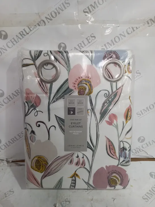 JOHN LEWIS EYELET CURTAINS PEA BLOSSOM MULTI - WIDTH 167CM X DROP 137CM