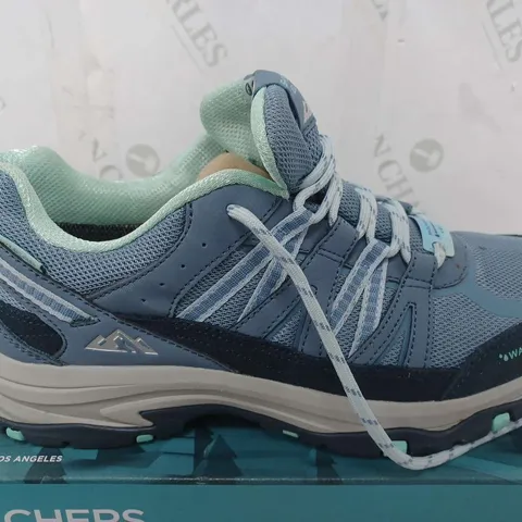 BOXED SKECHERS TREGO LOOKOUT POINT WATERPROOF HIKER SHOES, SLATE - SIZE 6